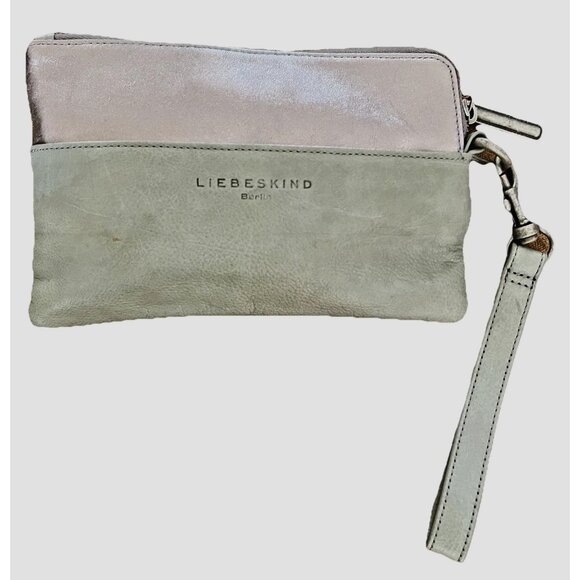 Liebeskind Berlin Vintage Pewter & Gray LEATHER Wristlet Bag With Card Slots - Picture 1 of 10